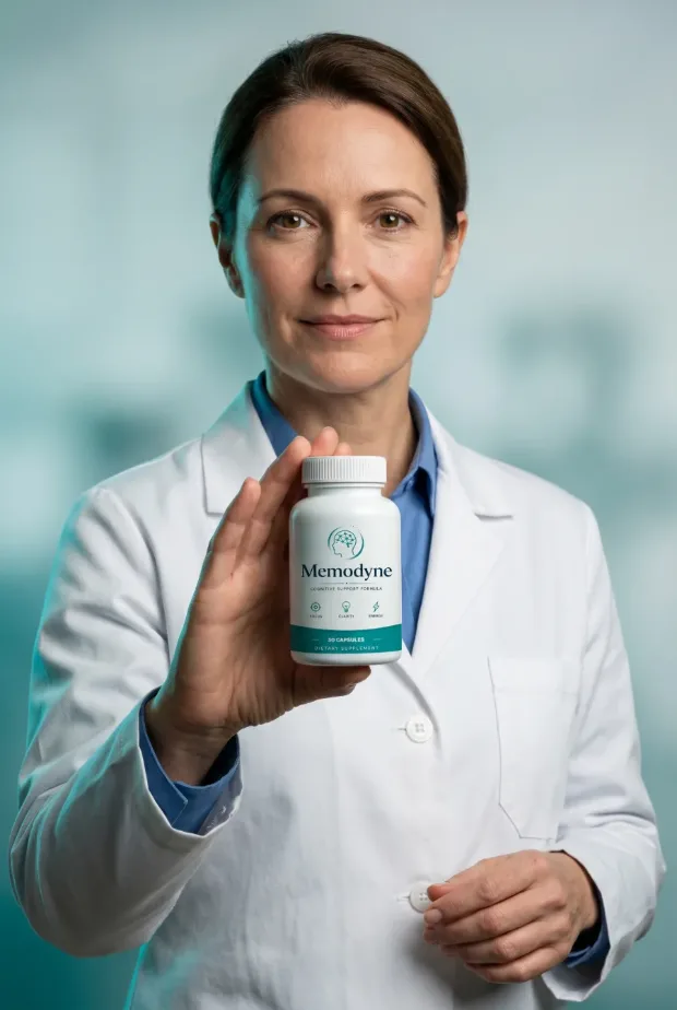 Doctor holding a bottle of Memodyne